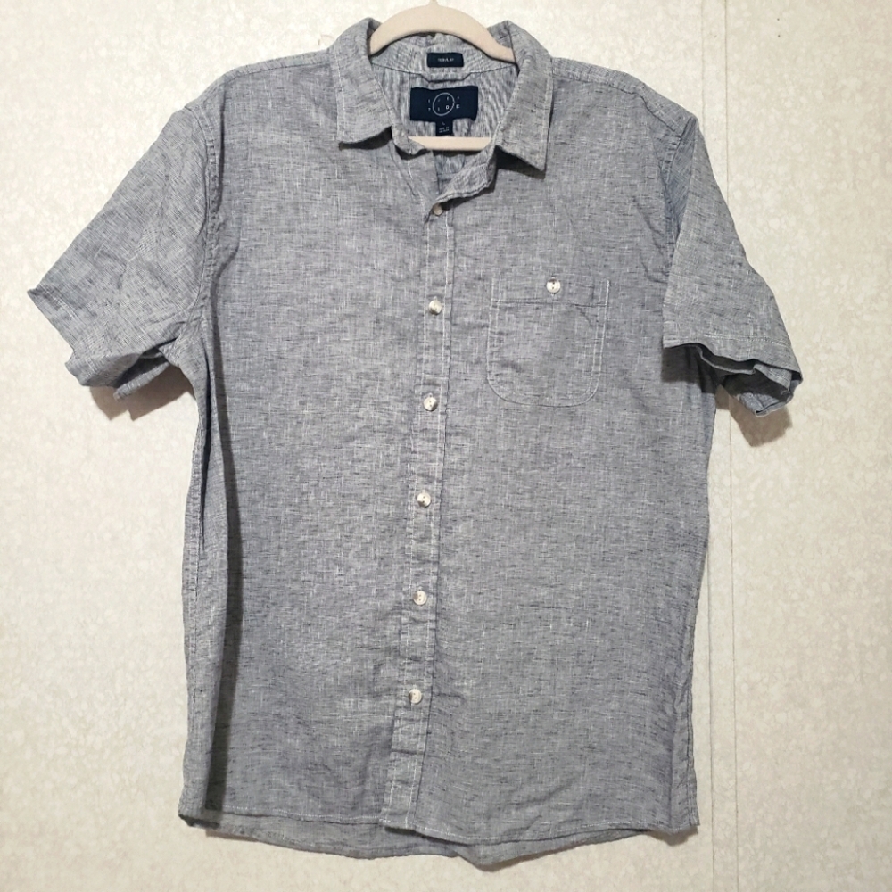 EVEN TIDE GRAY Casual Button Down Shirt Classic Collar..SIZE:L